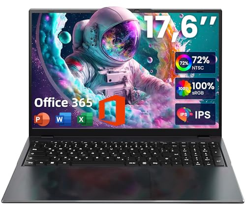 jumper Laptop 17.6 Celeron Quad Core, 16GB RAM 512GB SSD + 128GB eMMC | Display 100% sRGB FHD, include Office 365, tastiera QWERTZ luminosa, 7000 mAh, notebook per studenti e aziende