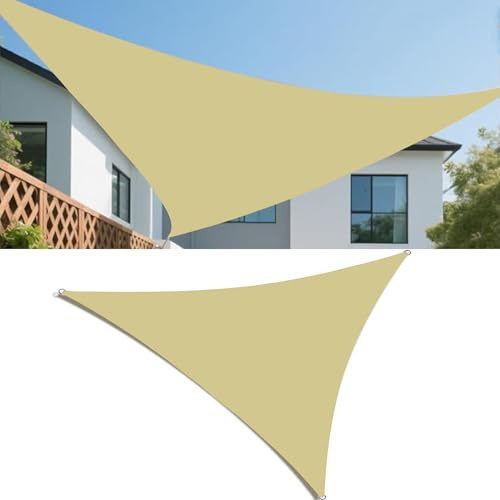 Sonnensegel 2x3x4M Wasserdicht Dreieckig Segeltuch Nach Mass Markisenstoffe Viele Größe Farben Balkon Sonnenschutz inkl Befestigungsseile UV-Schutz Wetterfest für Garten Terrasse Sand