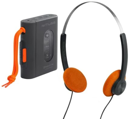 MUSE M-136 WM Kassettenspieler mit Bluetooth-Sender, USB-C & 3,5-mm-Klinke | Stereo-Kopfhörer, USB-C-Akku & bis zu 5 Std. Wiedergabe – kompakter Kassettenplayer für kabelloses Hören unterwegs