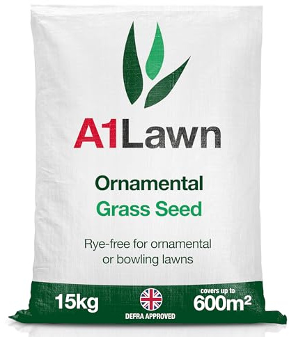 A1 Lawn Ornamental Grass Seed, Fine Blade, Slow Growing, DEFRA Certified | 15kg, Covers up to 600m2, Luxury Fine Blade, Slow Growing for Less Mowing, Rye-Free, Bowling Green Quality