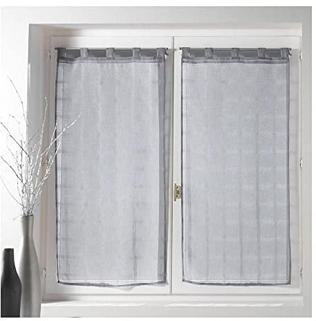 Douceur d'Intérieur, Paire de Voilages à Passants (2 x 60 x 120 Cm) Candide Gris, Voile Sablé
