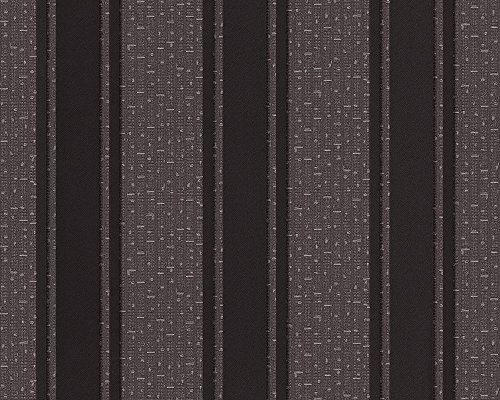 A.S. Création Livingwalls Versace Streifen-Tapete Schwarz Silber Grau - Luxus Design-Tapete gestreift leicht glänzend Mustertapete Vliestapete 10,05 m x 0,70 m - Made in Germany