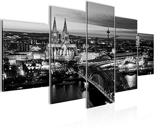 Runa Art Wandbilder Köln 5 Teilig Bild auf Vlies Leinwand Deko Wohnzimmer Schlafzimmer Skyline Schwarz Weiss 601552b