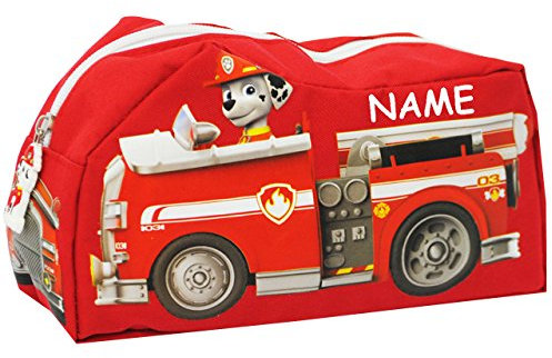 alles-meine.de GmbH Federmappe/Kosmetiktasche - 2 in 1 - P. Patrol - Hunde - Feuerwehr Auto - inkl. Name - Federmäppchen & Schlamper Etui Stifterolle - Kulturtasche - Feder..