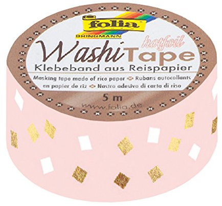 folia 26109 - Washi Tape, Klebeband aus Reispapier, Hotfoil gold Viereck, 1 Rolle ca. 5 m x 15 mm - ideal zum Verzieren und Dekorieren