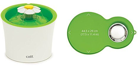 Catit Original Flower Fountain 3 Litre Water Fountain for Cats and Small Dogs Peanut Placemat, Medium, Green