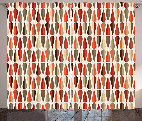 ABAKUHAUS Geometrisch Rustikaler Vorhang, 70er Jahre Retro-Stil, Wohnzimmer Universalband Gardinen mit Schlaufen und Haken, 280 x 260 cm, Mehrfarbig Orange