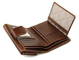 GIUDI ® Geldbörse Damen Leder Braun Mittel-Groß Vintage Retro Mit Überschlag Echtleder Münzfach Kartenfächer Portemonnaie Designer
