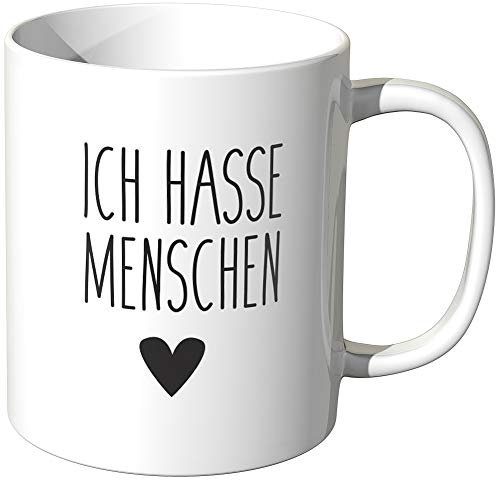 JUNIWORDS Tasse, Ich hasse Menschen, Wähle Farbe, Weiß