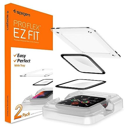 Spigen Kompatibel mit Apple Watch Serie 8/7/6/SE/SE2/5/4 (44mm) Displayschutz Easy Install Pro Flex EZ Fit (2 Stück) - AFL01220