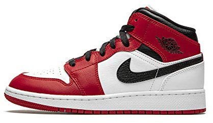NIKE Men's Air Jordan 1 Mid (Gs) Basketball Shoes, White Gym Red Black, 6 UK
