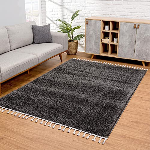 carpet city Hochflor Teppich Wohnzimmer - Einfarbig Schwarz - 300x400 cm - Shaggyteppich Langflor - Kettfäden - Schlafzimmerteppich Flauschig Weich - Moderne Wohnzimmerteppiche