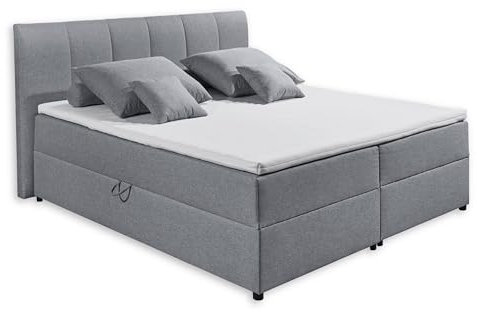 GRANADA 2 Polsterbett 180x200 mit Bettkasten, Grau - Modernes Doppelbett mit dekorativer Steppung & Kaltschaum Topper - 200 x 110 x 213 cm (B/H/T)