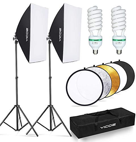 YICOE Softbox Lighting Kit with 60cm Reflector Professional Studio Photography Equipment Continuous Lighting with 2 95W Bulbs 5500K for Filming Portrait Product Photography Video Recording
