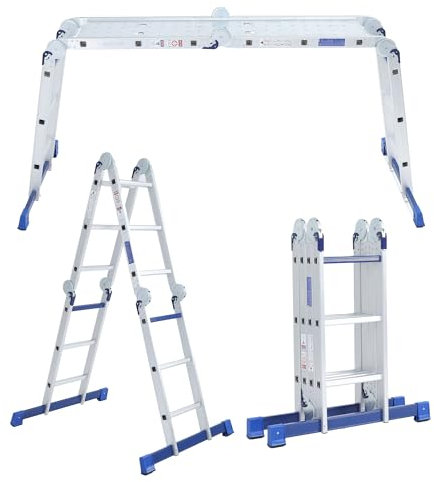 ALDORR 4x3 Klappleiter - Hochwertiges Aluminium - Vielseitig Einsetzbar - Tragfรคhigkeit bis 150 kg - Faltbar - Sicher und Zuverlรคssig (EN131) - Ausziehbare Leiter