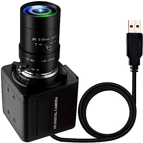 FHD 1080P Zoom Webcam with 5-50 mm Variable Focus Lens, 2MP IMX322 Web Camera Plug & Play, 0.01Lux Low Lighting Laptop PC Camera USB Compatible with Windows / Linux / Raspberry Pi USBFHD06H-MFV (5-50)