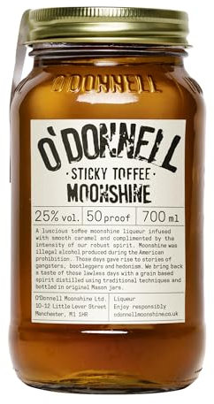 O'Donnell Moonshine Liqueur Sticky Toffee | 700ml | Natural Ingredients | Vegan | Premium Liqueur | American Tradition | 25% ABV | 50 proof | Gift Idea | Mason Jar | Naturally Flavoured