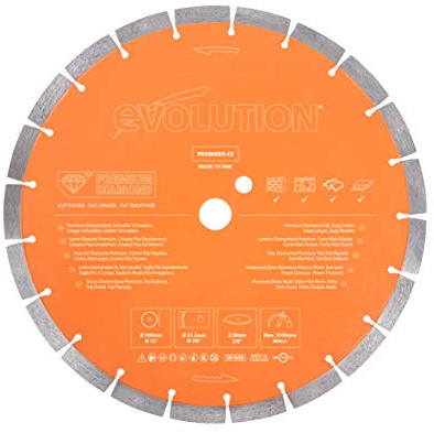 Evolution Power Tools Premium Diamond Blade 12-Inch for Disc Cutter, Concrete Saw | 1 Inch Arbor | High Diamond Concentration | Segmented Diamond Blade for Masonry, Brick, Stone, Roof Tile, Concrete