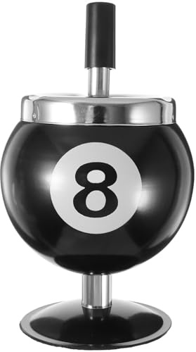 ARTIBETTER Stylish Windproof Metal Ashtray: Push Down No. 8 Billiards Ball Design Large Capacity for Indoor and Outdoor Use Black 6.88X3.93X3.93 Inches