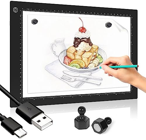 Table lumineuse A4 LED,Led Light Pad Panneau lumineux ultra-mince Dessin,Interface Type-C Boîte à lumière,Luminosité réglable pour Diamond Painting,Artistes,croquis,animation,visionnement de rayons X