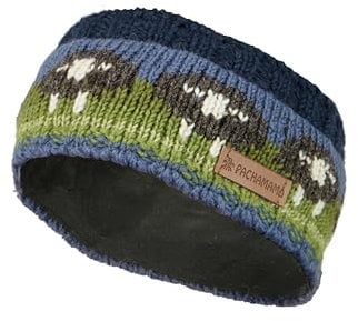 Pachamama Women Wool Ear Warmer Headband Fleece Lined Handknitted Herdwick Sheep Multicoloured One-Size Handmade Fair Trade