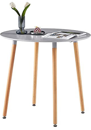 FURNITABLE Esstisch,MDF Rund Tisch,4 Buchenbeine,80 * 80 * 72cm,Gray