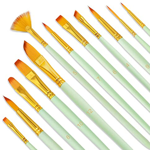 Bougimal 12 Stück Pinselset Acrylfarben Ölfarben Pinsel, Hölzernen Griff Künstler Pinsel Satz für Aquarell Ölgemälde, perfektes Malerei Ölfarben Malpinsel Set für Anfänger, Kinder, Künstler