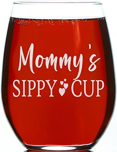 CARVELITA Weinglas mit Aufschrift Mommy's Sippy Cup, 425 ml, ohne Stiel, lustiges Weinglas für Mutter, Mutter Weinglas, Geschenkideen für Mutter – Geschenk für Mutter – Geschenk zum Muttertag