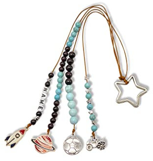 Majas Perlen Rechenkette echte Edelsteine Junge mit Name Türkis Granat - Geschenk 1. Schultag Einschulung - Zählschnur ABC Lernmittel Homeschooling - Handmade Personalisierbar