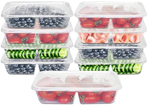 Surflyee 25 Pack Plastic Food Containers with Lids, 500ml 2 Compartment Reusable Food Storage Containers, Meal Prep Trays with Airtight Lids, BPA Free Takeaway Containers, Microwavable Freezer Safe