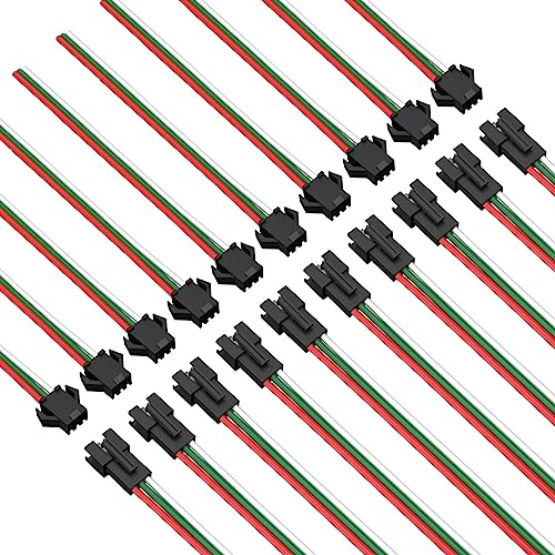 SEZO JST SM 3 Pin Stecker Verbindungsstecker 20 Paare Weiblich und Männlich JST Steckverbinder für SK6812 RGBW WS2812B WS2811 LED Streifen mit 15cm Kabel
