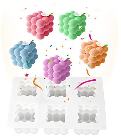 Kerzenform Silikon 6 Mulden 3D Bubble Kerzen Silikonform Mini Ball Cube Kerzenformen für DIY Backen Kuchen Schokolade Seifenwachs