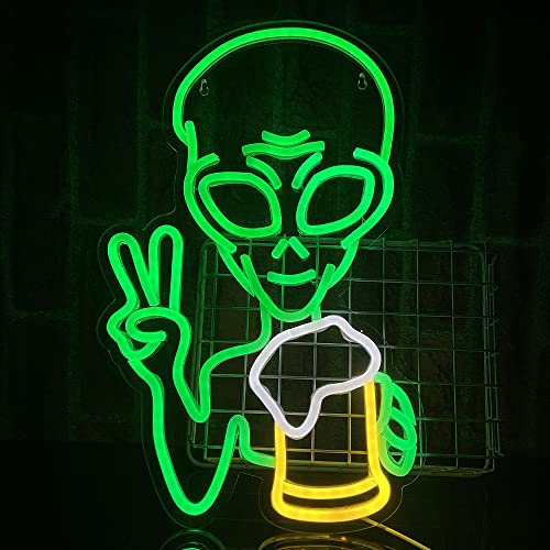 PILOYINDE Alien Neon Schild Einzigartige Grüne Alien Neon Schilder Dekoration Bar Party Usb Led Schild Personalisierte Raum Wand Dekor Bar Leuchtreklame