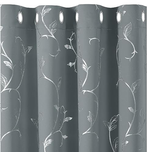 BUHUA Verdunklungsvorhänge Grau Silberfolie Wärmeisolierende Vorhänge mit Ösen Gardienen 2-Set H 245 x B 132 cm Gardinen Wohnzimmer & Schlafzimmer Thermovorhang Kälteschutz