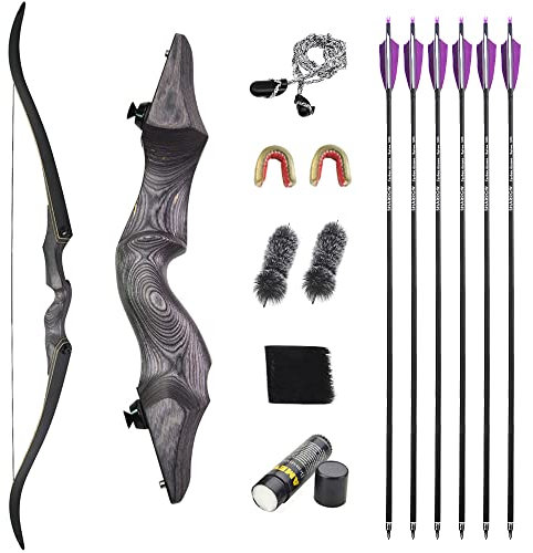 SHARROW 60 Zoll Bogenschießen Takedown Recurve Bogen und Pfeile Set Traditioneller Jagdbogen Erwachsener Holz Bogen Griff 25-65lbs Longbogen RH/LH (25lbs, Linke Hand)