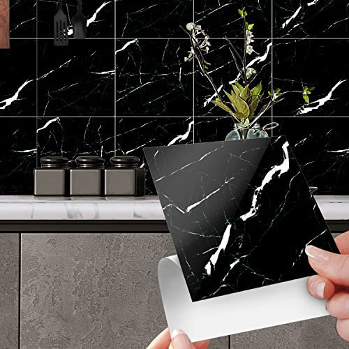 HLWDXno1 Piastrelle adesive da parete in vinile impermeabile, effetto marmo, per bagno e cucina, 20 x 20 cm, 12 pezzi