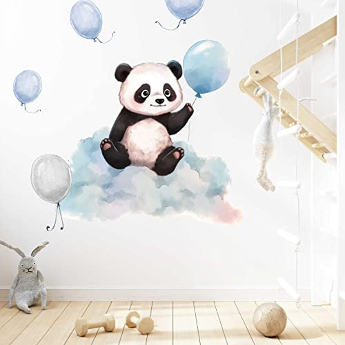 WANDKIND Panda auf einer Wolke V420 Wandtattoo Kinderzimmer | handgezeichnet | AUFKLEBER Kindergarten | Wandsticker Babyzimmer Panda (130 x 130 cm)