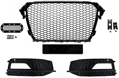 Kühlergrill Wabengrill + Stoßstangengitter SET hochglanz Schwarz kompatibel für Audi A4 B8 S-Line ab 11-15 DM Autoteile 4296