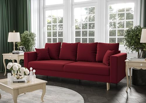 ALTDECOR Wohnzimmer Couch mit Schlaffunktion mit DL-Automatik, Polstercouch rückenecht gepolstert, ideal als Gästebett - Krist - 230x90x87 cm Rot