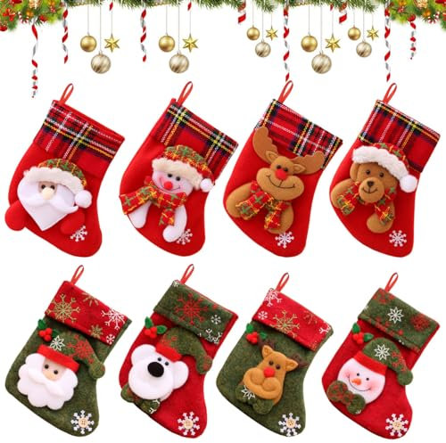 Calcetín de Navidad, 8 Piezas Medias de Navidad Mini, Calcetines Navidad Chimenea, Medias de Navidad Bolsa de Regalo, Calcetín de Decoración Navideña para Llenar y Colgar