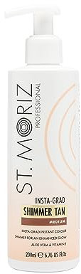 St Moriz Professional Insta-Grad Shimmer Tan | Illuminating & Bronzing Instant Fake Tan Body Lotion with Added Shimmer to Highlight & Enhance Your Glow | With Aloe Vera & Vitamin E | Vegan | 200ml