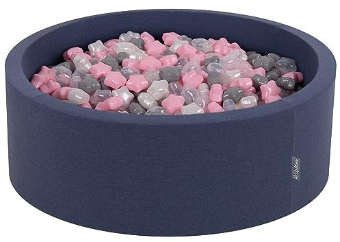 KiddyMoon Rund Bällebad Bällepool 90X30cm/300 Sterne 6Cm Ballgruben Für Babys Spielbad Kleinkinder, Hergestellt In Der EU, Dunkelblau: Perle-Grau-Transparent-Puderrrosa