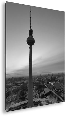 deyoli Leinwandbild Berliner Alexanderplatz mit dem Fernsehturm, urban und lebendig Format: 70x50cm Effekt:Schwarz&Weiß XXL Kunstdruck Bild auf Holzrahmen/Wandbild/Wohnzimmer Dekoration