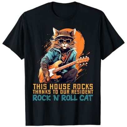 Rock'n Roller Cat rocks the House mit Gitarre für Musikfans T-Shirt