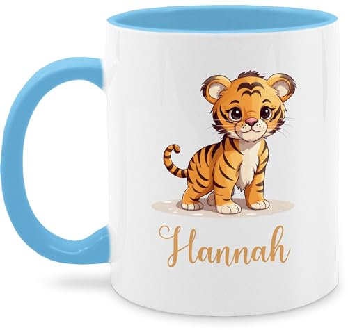 Tasse Tassen 325ml - Tiger mit Namen - Zootiere Tiermotiv - 325 ml - Hellblau - motiv personalisierte tiger, tigermotiv name und personalisieren geschenke