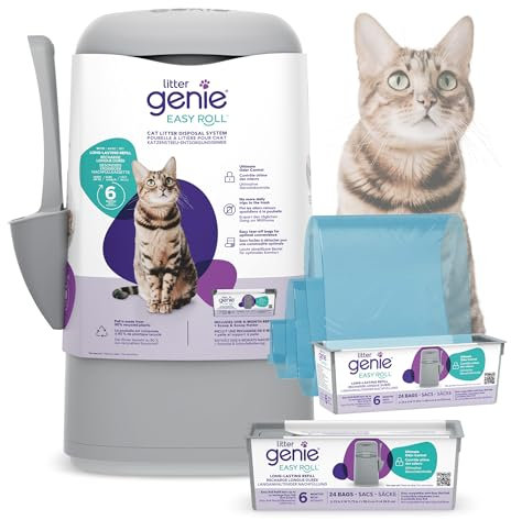 Litter Genie Poubelle à litière Easy Roll sans odeurs pour Le Bien être du Chat avec 2 recharges - 12 Mois pour Un Chat