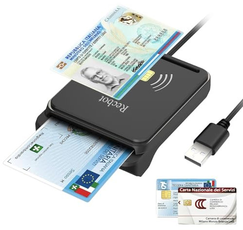Recbot Lettore CIE 3.0 Carta d'Identità e Tessera Sanitaria, Lettore Smart Card Firma Digitale, Lettore di Smart contatto e contactless CIE/CRS/CNS, Lettore NFC Compatibile con Windows 10 e Windows 11