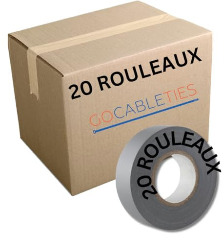 GOCABLETIES - Isolierband Grau - 19 mm x 20 m - 20 Rollen - strapazierfähiges, selbstklebendes Isolierband - zum Schutz, Bündeln und Reparieren von Kabeln