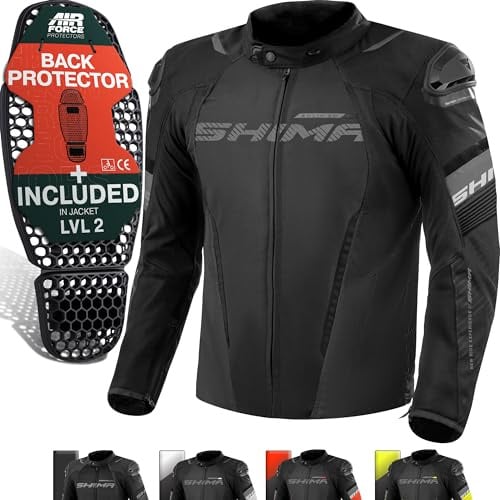 SHIMA SOLID Motorrad Jacke Herren mit Protektoren AIRFORCE Rückenprotektor Motorradjacke Sommer Schutzjacken Textiljacke Wasserdicht Powersports Protective Gear (Männer, Schwarz, Regular, 3XL)
