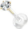 Stachelkleid Labret Chirurgenstahl 316l Bioflex Piercing Zirkonia Push In Allergie Flexibel Biegbar Rund Base Flach Bites Ohrstecker Helix Tragus Kunststoff Plastik 1,2mm Gold/Kristall, 8 mm, 3 mm